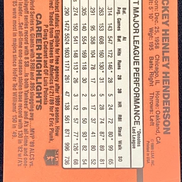 1988 Rickey Henderson Donruss Baseball Card - Picture 2 of 2